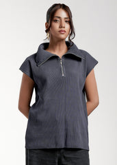 Urban Edge Zip Collar Top Grey