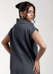 Urban Edge Zip Collar Top Grey